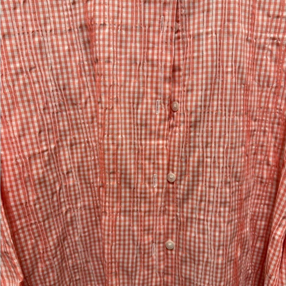 Foxcroft 24W Coral White Gingham Crinkle Button-Up Shirt - Picture 3 of 5